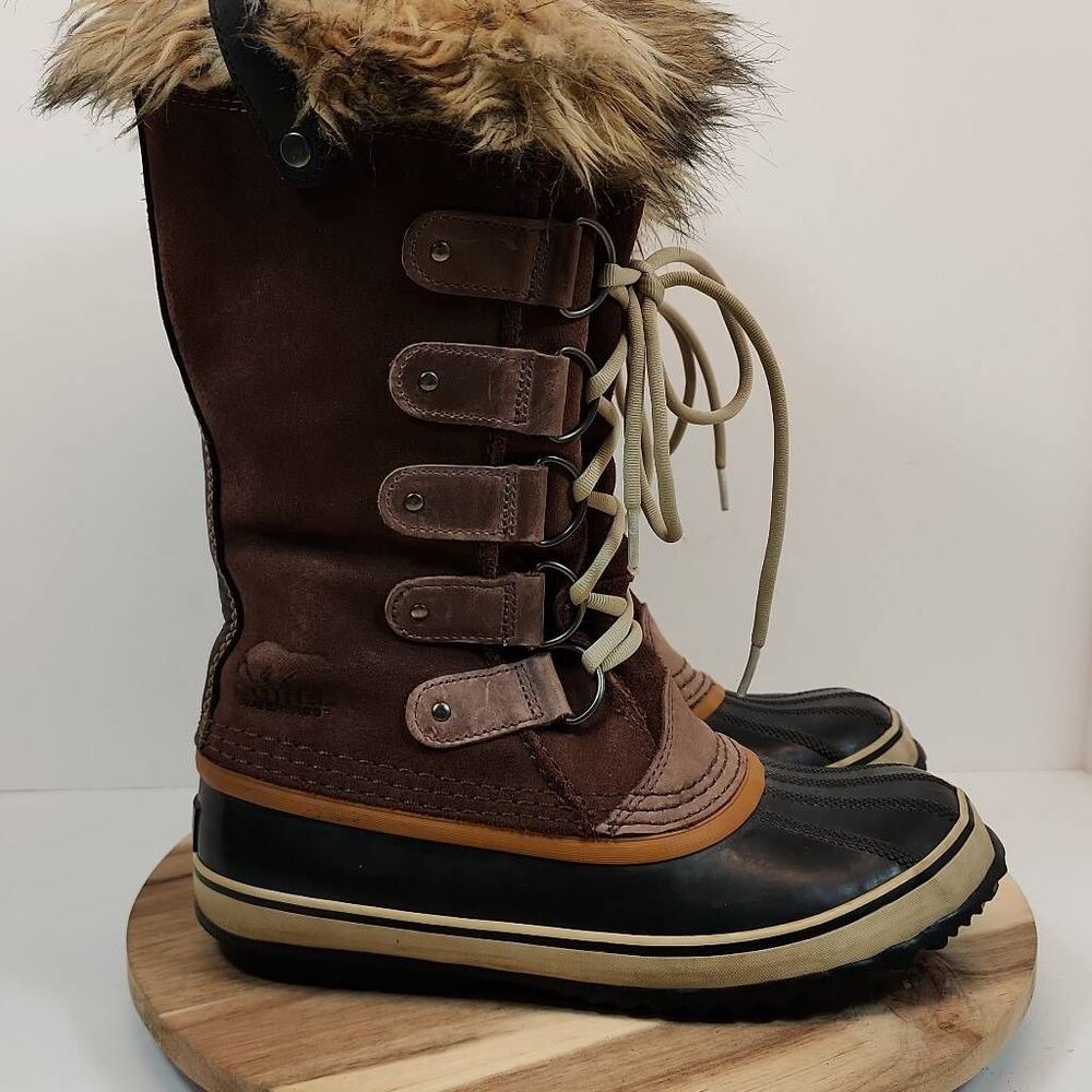 Sorel Joan of Arctic Women's Brown Leather Water Proof Faux Fur Boots Size 9
